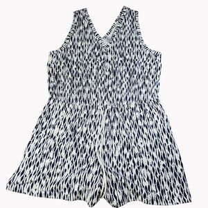 Lou & Grey XL Sleeveless V-Neck Printed Shortall With Tie Waist & Pockets New